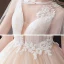 Romantisch Champagner Hochzeits Brautkleider / Hochzeitskleider Mit Schal 2020 Ballkleid Tiefer V-Ausschnitt Ärmellos Rückenfreies Glanz Tülle Applikationen Perlenstickerei Watteau-falte Rüschen