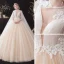 Romantisch Champagner Hochzeits Brautkleider / Hochzeitskleider Mit Schal 2020 Ballkleid Tiefer V-Ausschnitt Ärmellos Rückenfreies Glanz Tülle Applikationen Perlenstickerei Watteau-falte Rüschen