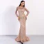 Affordable Rose Gold See-through Evening Dresses  2020 Trumpet / Mermaid Scoop Neck Long Sleeve Glitter Tulle Floor-Length / Long Formal Dresses