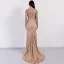 Affordable Rose Gold See-through Evening Dresses  2020 Trumpet / Mermaid Scoop Neck Long Sleeve Glitter Tulle Floor-Length / Long Formal Dresses