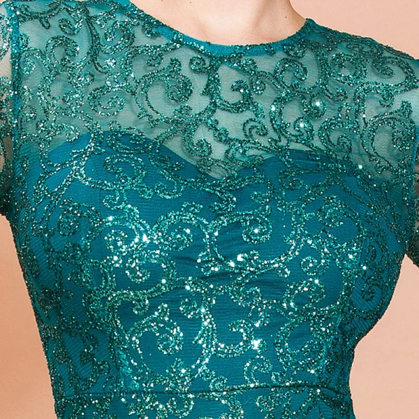 Affordable Rose Gold See-through Evening Dresses 2020 Trumpet / Mermaid Scoop Neck Long Sleeve Glitter Tulle Floor-Length / Long Formal Dresses