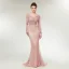 Haut de Gamme Perle Rose Transparentes Robe De Soirée 2020 Trompette / Sirène Encolure Dégagée Manches Longues Appliques En Dentelle Perlage Perle Train De Balayage Volants Dos Nu Robe De Ceremonie