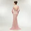 Haut de Gamme Perle Rose Transparentes Robe De Soirée 2020 Trompette / Sirène Encolure Dégagée Manches Longues Appliques En Dentelle Perlage Perle Train De Balayage Volants Dos Nu Robe De Ceremonie