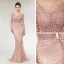 Haut de Gamme Perle Rose Transparentes Robe De Soirée 2020 Trompette / Sirène Encolure Dégagée Manches Longues Appliques En Dentelle Perlage Perle Train De Balayage Volants Dos Nu Robe De Ceremonie