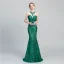 Chic / Belle Vert Foncé Paillettes Robe De Soirée 2020 Trompette / Sirène Transparentes Encolure Dégagée Sans Manches Longue Dos Nu Robe De Ceremonie
