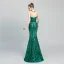 Chic / Belle Vert Foncé Paillettes Robe De Soirée 2020 Trompette / Sirène Transparentes Encolure Dégagée Sans Manches Longue Dos Nu Robe De Ceremonie