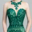 Chic / Belle Vert Foncé Paillettes Robe De Soirée 2020 Trompette / Sirène Transparentes Encolure Dégagée Sans Manches Longue Dos Nu Robe De Ceremonie