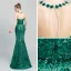 Chic / Belle Vert Foncé Paillettes Robe De Soirée 2020 Trompette / Sirène Transparentes Encolure Dégagée Sans Manches Longue Dos Nu Robe De Ceremonie