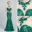 Chic / Belle Vert Foncé Paillettes Robe De Soirée 2020 Trompette / Sirène Transparentes Encolure Dégagée Sans Manches Longue Dos Nu Robe De Ceremonie