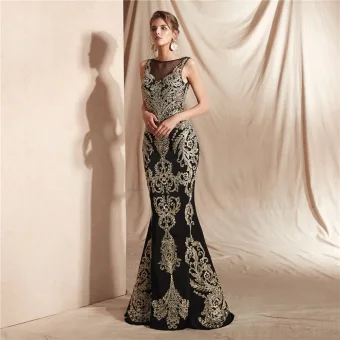 Élégant Noire Transparentes Robe De Soirée 2020 Trompette Sirène Encolure Carrée Sans Manches Appliques En Dentelle Perlage Longue Robe De Ceremonie