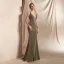 Sexy Klee Grün Abendkleider 2020 Meerjungfrau Tiefer V-Ausschnitt Ärmellos Glanz Polyester Lange Rüschen Rückenfreies Festliche Kleider