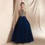 Élégant Bleu Marine Chiffon Transparentes Dansant Robe De Bal 2020 Princesse Titulaire Sans Manches Appliques En Dentelle Perlage Longue Dos Nu Robe De Ceremonie