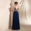 Élégant Bleu Marine Chiffon Transparentes Dansant Robe De Bal 2020 Princesse Titulaire Sans Manches Appliques En Dentelle Perlage Longue Dos Nu Robe De Ceremonie