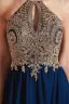 Élégant Bleu Marine Chiffon Transparentes Dansant Robe De Bal 2020 Princesse Titulaire Sans Manches Appliques En Dentelle Perlage Longue Dos Nu Robe De Ceremonie
