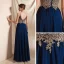 Élégant Bleu Marine Chiffon Transparentes Dansant Robe De Bal 2020 Princesse Titulaire Sans Manches Appliques En Dentelle Perlage Longue Dos Nu Robe De Ceremonie