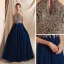 Élégant Bleu Marine Chiffon Transparentes Dansant Robe De Bal 2020 Princesse Titulaire Sans Manches Appliques En Dentelle Perlage Longue Dos Nu Robe De Ceremonie