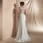 Abordable Ivoire Satin Transparentes La Mariée Robe De Mariée 2020 Trompette / Sirène V-Cou Manches Courtes Appliques En Dentelle Perlage Train De Balayage Volants