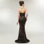 Sexy Noire Transparentes Robe De Soirée 2020 Trompette / Sirène Encolure Dégagée Sans Manches Paillettes Train De Balayage Dos Nu Robe De Ceremonie