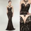 Sexy Noire Transparentes Robe De Soirée 2020 Trompette / Sirène Encolure Dégagée Sans Manches Paillettes Train De Balayage Dos Nu Robe De Ceremonie