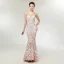 Sexy Transparentes Champagne Paillettes Robe De Soirée 2020 Trompette / Sirène Encolure Dégagée Sans Manches Train De Balayage Dos Nu Robe De Ceremonie