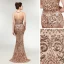Sexy Transparentes Champagne Paillettes Robe De Soirée 2020 Trompette / Sirène Encolure Dégagée Sans Manches Train De Balayage Dos Nu Robe De Ceremonie