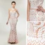 Sexy Transparentes Champagne Paillettes Robe De Soirée 2020 Trompette / Sirène Encolure Dégagée Sans Manches Train De Balayage Dos Nu Robe De Ceremonie
