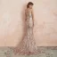 Elegante Champagner Pailletten Abendkleider 2020 Meerjungfrau Tiefer V-Ausschnitt Ärmellos Sweep / Pinsel Zug Rüschen Rückenfreies Festliche Kleider