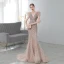 Luxe Champagne Tapis rouge Robe De Soirée 2020 Trompette / Sirène Col v profond Sans Manches Plumes Perlage Train De Balayage Volants Dos Nu Robe De Ceremonie