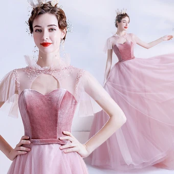 Mode Rose Bonbon Transparentes Robe De Bal 2020 Princesse Col Haut Manches Courtes Ceinture Perlage Glitter Tulle Train De Balayage Volants Dos Nu Robe De Ceremonie