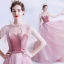 Fashion Candy Pink See-through Prom Dresses 2020 A-Line / Princess High Neck Short Sleeve Sash Beading Glitter Tulle Sweep Train Ruffle Backless Formal Dresses