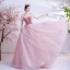 Fashion Candy Pink See-through Prom Dresses 2020 A-Line / Princess High Neck Short Sleeve Sash Beading Glitter Tulle Sweep Train Ruffle Backless Formal Dresses