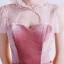 Fashion Candy Pink See-through Prom Dresses 2020 A-Line / Princess High Neck Short Sleeve Sash Beading Glitter Tulle Sweep Train Ruffle Backless Formal Dresses