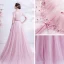 Fashion Candy Pink See-through Prom Dresses 2020 A-Line / Princess High Neck Short Sleeve Sash Beading Glitter Tulle Sweep Train Ruffle Backless Formal Dresses