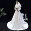 Modest  Muslim White Satin Winter Bridal Wedding Dresses 2020 A-Line / Princess High Neck Long Sleeve Appliques Lace Sweep Train Ruffle