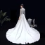 Modest  Muslim White Satin Winter Bridal Wedding Dresses 2020 A-Line / Princess High Neck Long Sleeve Appliques Lace Sweep Train Ruffle