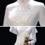 Modest  Muslim White Satin Winter Bridal Wedding Dresses 2020 A-Line / Princess High Neck Long Sleeve Appliques Lace Sweep Train Ruffle