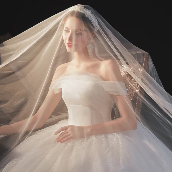 Simple Ivoire La Mariée Robe De Mariée 2020 Robe Boule Bustier Manches Courtes Dos Nu Chapel Train Volants