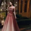 Elegante Burgunderrot Farbverlauf Ballkleider 2020 A Linie Bandeau Ärmellos Perlenstickerei Sweep / Pinsel Zug Rüschen Rückenfreies Festliche Kleider
