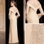 Mode Champagne Doré Velour Hiver Robe De Soirée 2020 Trompette / Sirène Transparentes Encolure Dégagée Manches Longues Paillettes Longue Volants Robe De Ceremonie