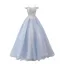Elegant Sky Blue Dancing Prom Dresses 2021 Ball Gown Off-The-Shoulder Spaghetti Straps Short Sleeve Appliques Lace Beading Floor-Length / Long Ruffle Backless Formal Dresses