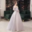 Elegant Grey Dancing Prom Dresses 2021 Ball Gown V-Neck Short Sleeve Appliques Lace Beading Floor-Length / Long Ruffle Backless Formal Dresses