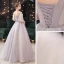 Elegant Grey Dancing Prom Dresses 2021 Ball Gown V-Neck Short Sleeve Appliques Lace Beading Floor-Length / Long Ruffle Backless Formal Dresses