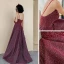 Bling Bling Burgundy Dancing Prom Dresses 2021 A-Line / Princess Spaghetti Straps Sleeveless Beading Glitter Polyester Floor-Length / Long Ruffle Backless Formal Dresses