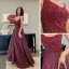 Bling Bling Burgundy Dancing Prom Dresses 2021 A-Line / Princess Spaghetti Straps Sleeveless Beading Glitter Polyester Floor-Length / Long Ruffle Backless Formal Dresses