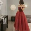 Vintage / Retro Red Dancing Prom Dresses 2021 Princess Off-The-Shoulder Short Sleeve Beading Floor-Length / Long Ruffle Backless Formal Dresses