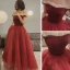 Vintage / Retro Red Dancing Prom Dresses 2021 Princess Off-The-Shoulder Short Sleeve Beading Floor-Length / Long Ruffle Backless Formal Dresses