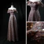 Sparkly Champagne Sequins Dancing Prom Dresses 2021 A-Line / Princess Off-The-Shoulder Short Sleeve Floor-Length / Long Backless Formal Dresses