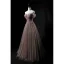 Elegant Khaki Prom Dresses 2021 A-Line / Princess Off-The-Shoulder Short Sleeve Sequins Beading Floor-Length / Long Ruffle Backless Formal Dresses