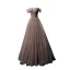 Elegant Khaki Prom Dresses 2021 A-Line / Princess Off-The-Shoulder Short Sleeve Sequins Beading Floor-Length / Long Ruffle Backless Formal Dresses