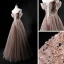 Elegant Khaki Prom Dresses 2021 A-Line / Princess Off-The-Shoulder Short Sleeve Sequins Beading Floor-Length / Long Ruffle Backless Formal Dresses